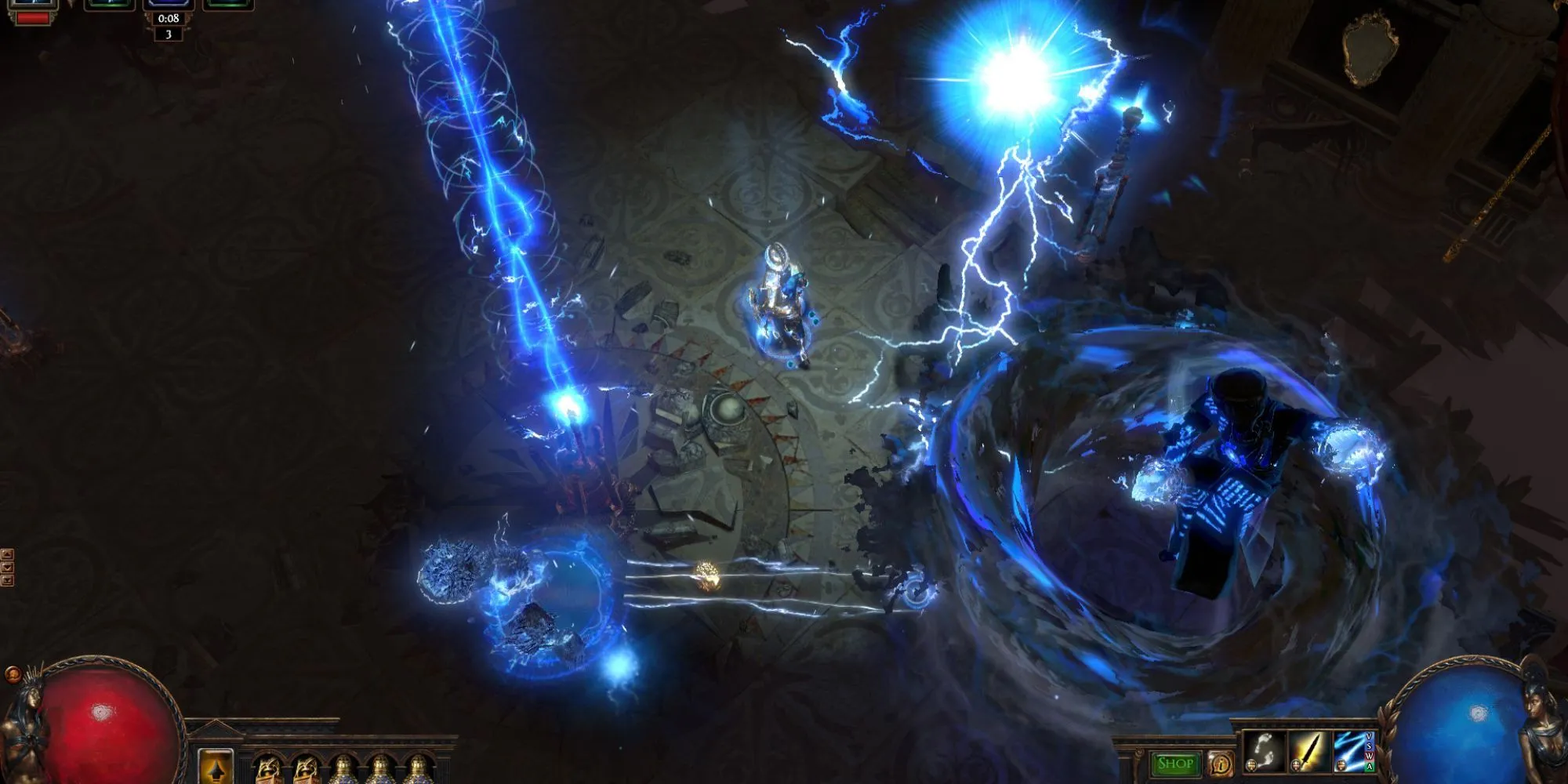 Nhân vật tung kỹ năng sét mạnh mẽ trong Path of Exile - game ARPG với hệ thống kỹ năng đồ sộ