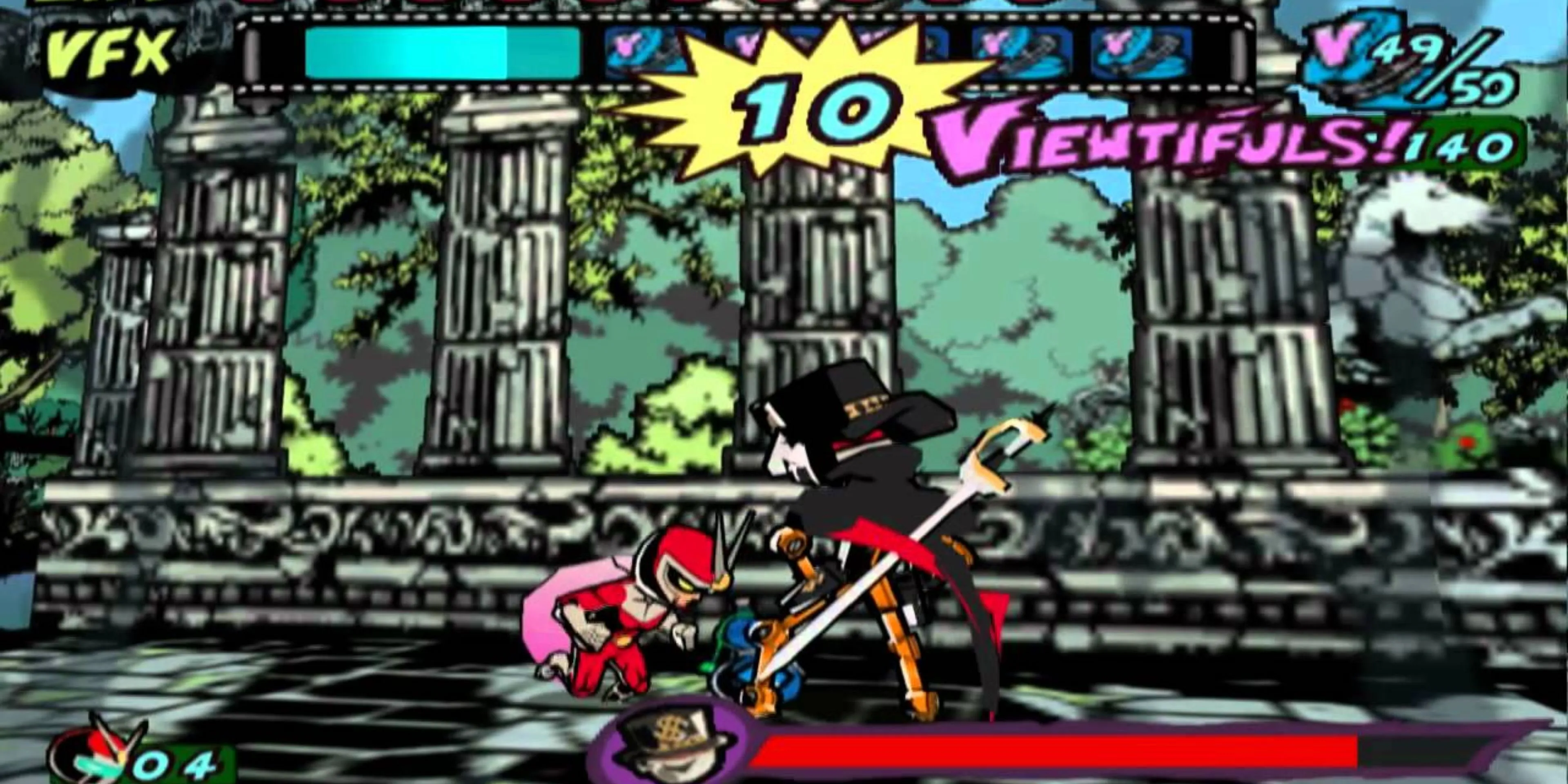 Nhân vật Viewtiful Joe đang chiến đấu trong game phong cách manga