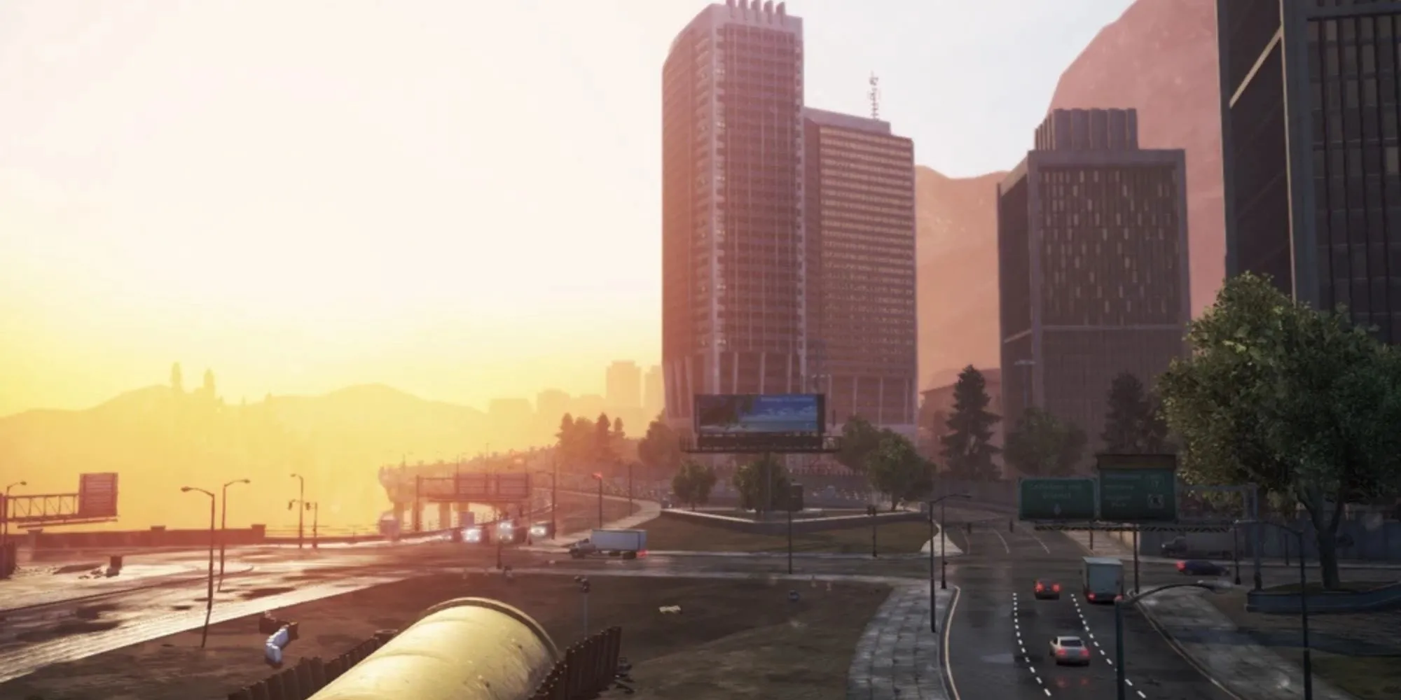 Quang cảnh thành phố Fairhaven trong Need for Speed Most Wanted 2012 với những con đường rộng và các công trình hiện đại