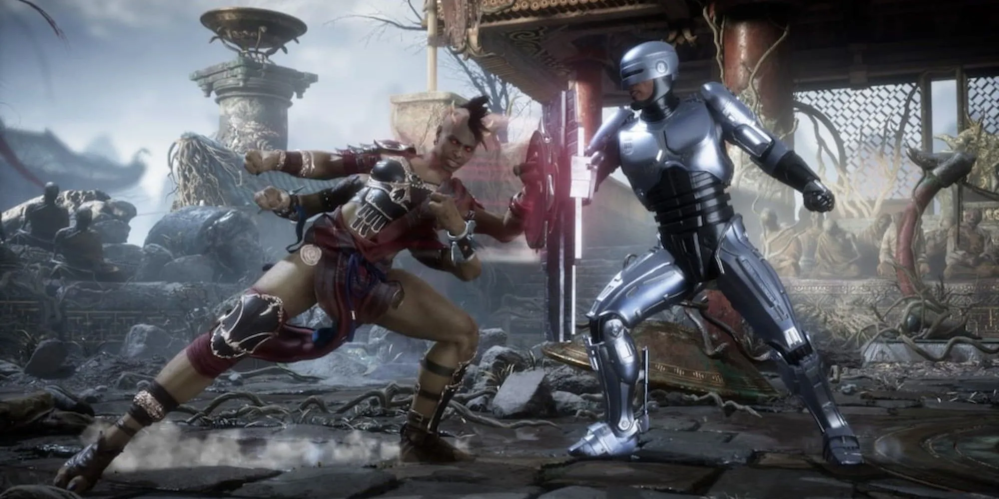 Sheeva và Robocop trong một trận đấu của Mortal Kombat 11