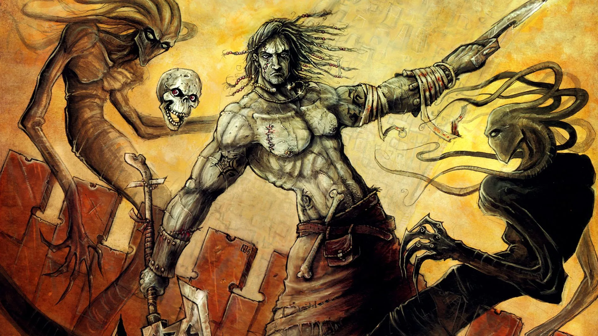 The Nameless One đứng giữa khung cảnh siêu thực của Sigil trong Planescape: Torment, tựa game nhập vai D&amp;D huyền thoại