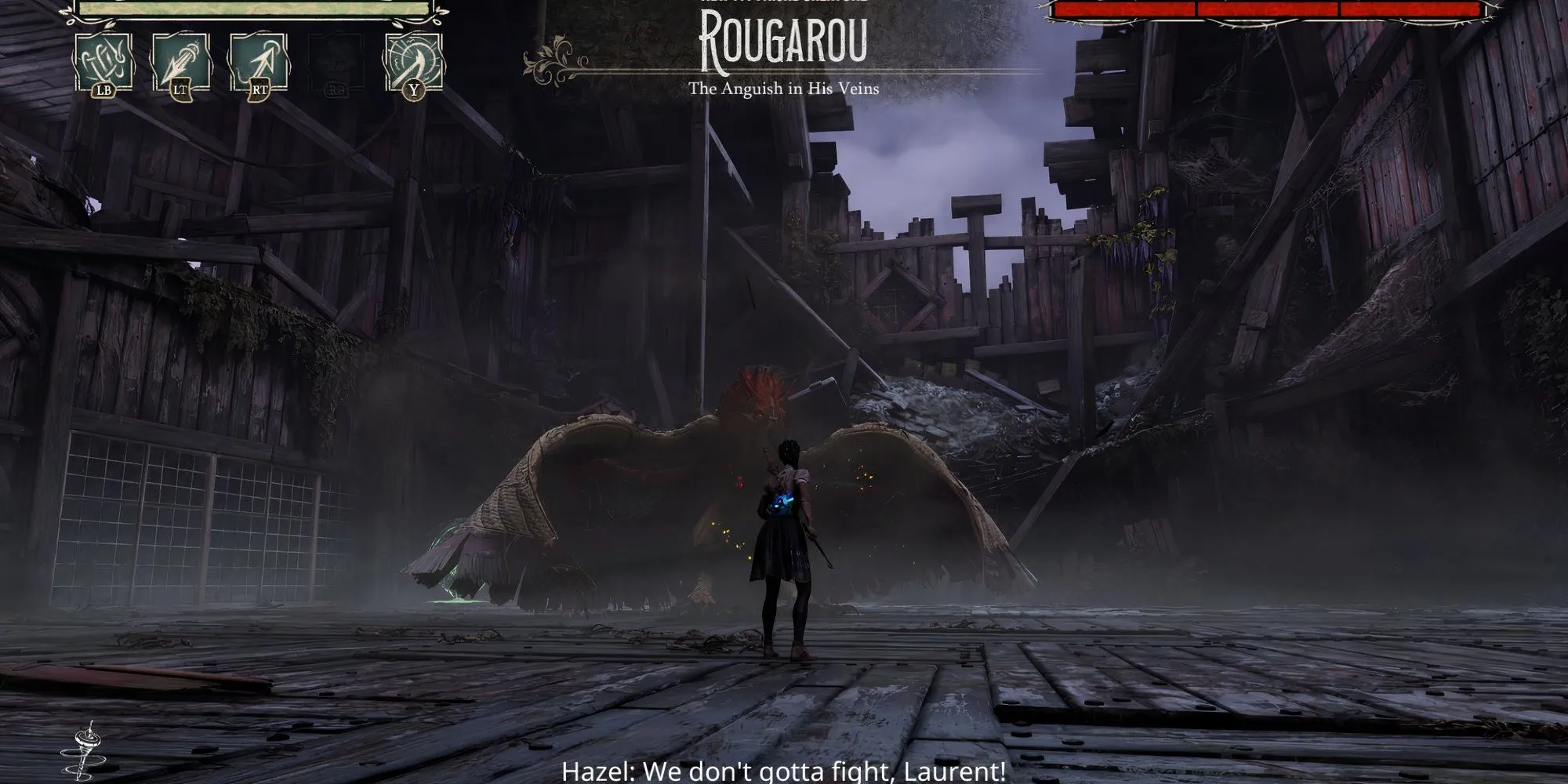 Trận chiến với boss Rougarou trong một đấu trường cổ điển của South of Midnight