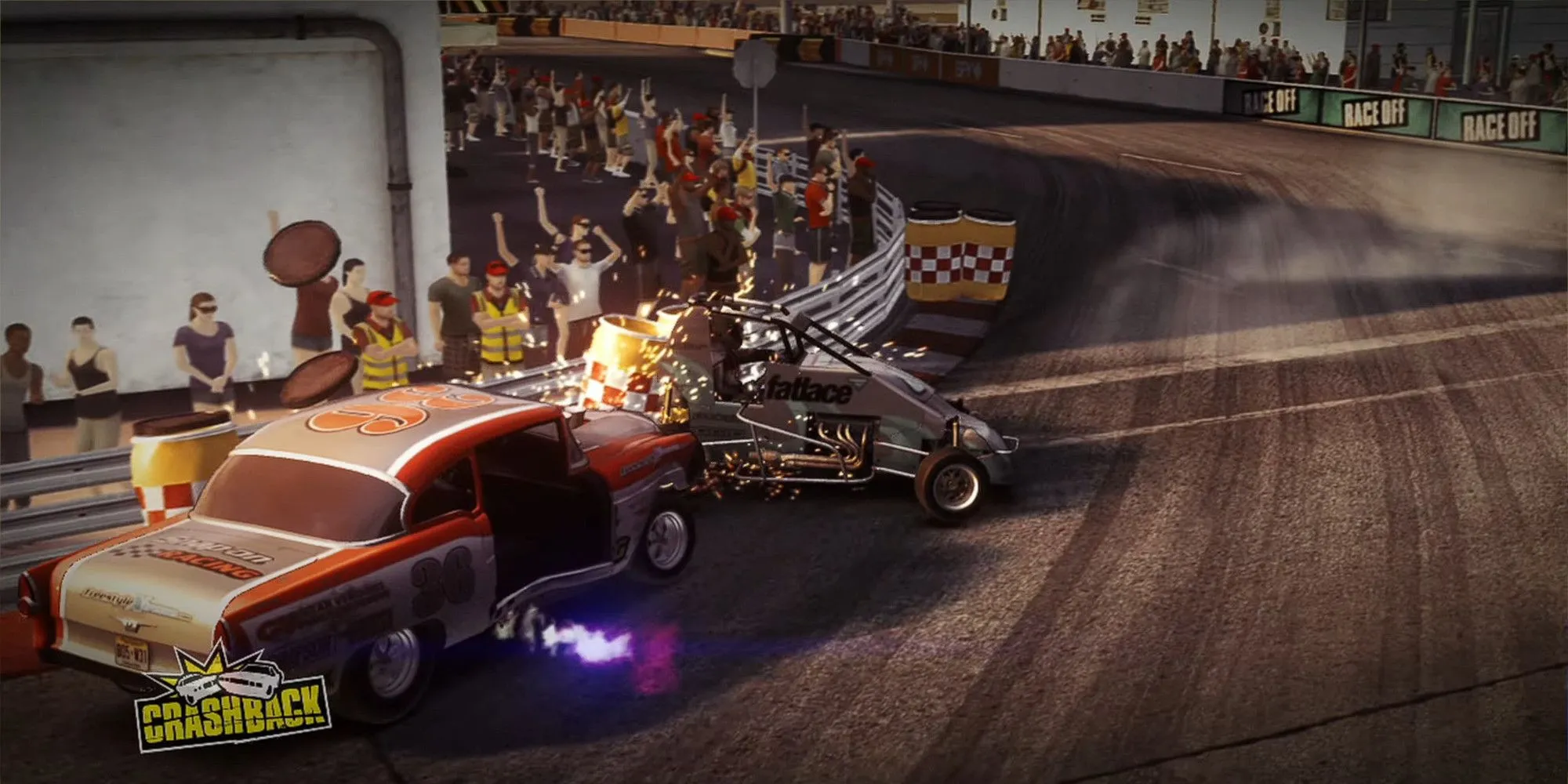 Xe đua trong Dirt Showdown thực hiện cú lật ngoạn mục sau va chạm