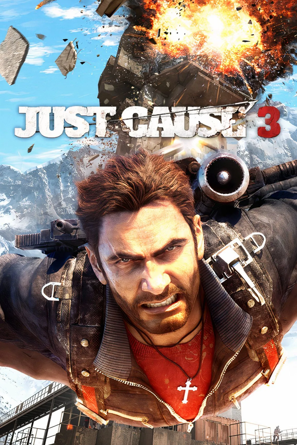 Ảnh bìa game Just Cause 3 với cảnh nổ tung hoành tráng