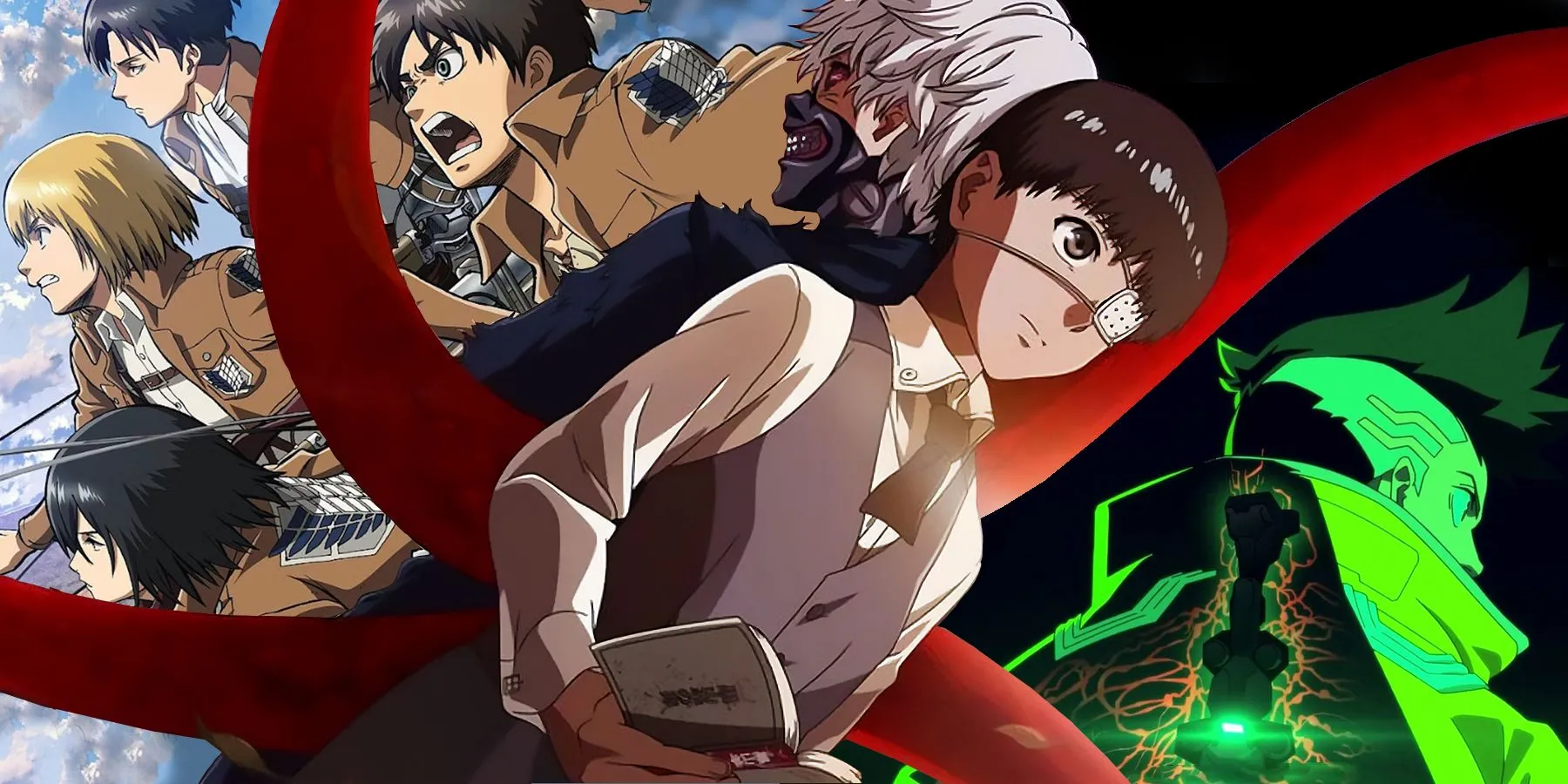 anime hành động gay cấn như Cyberpunk Edgerunners, Tokyo Ghoul và Attack on Titan