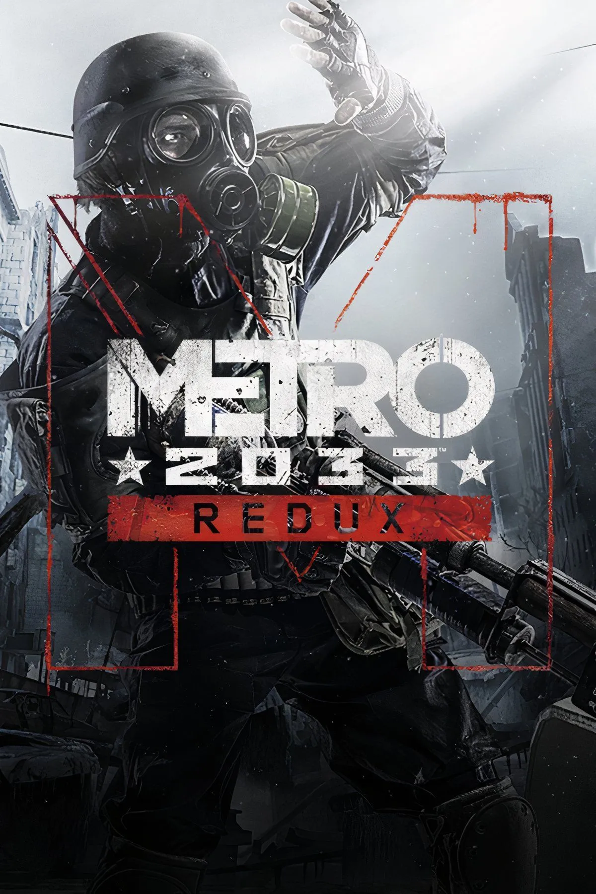 Artyom trong bộ đồ bảo hộ tại một ga tàu điện ngầm đổ nát trong Metro 2033 Redux, thể hiện không khí hậu tận thế.