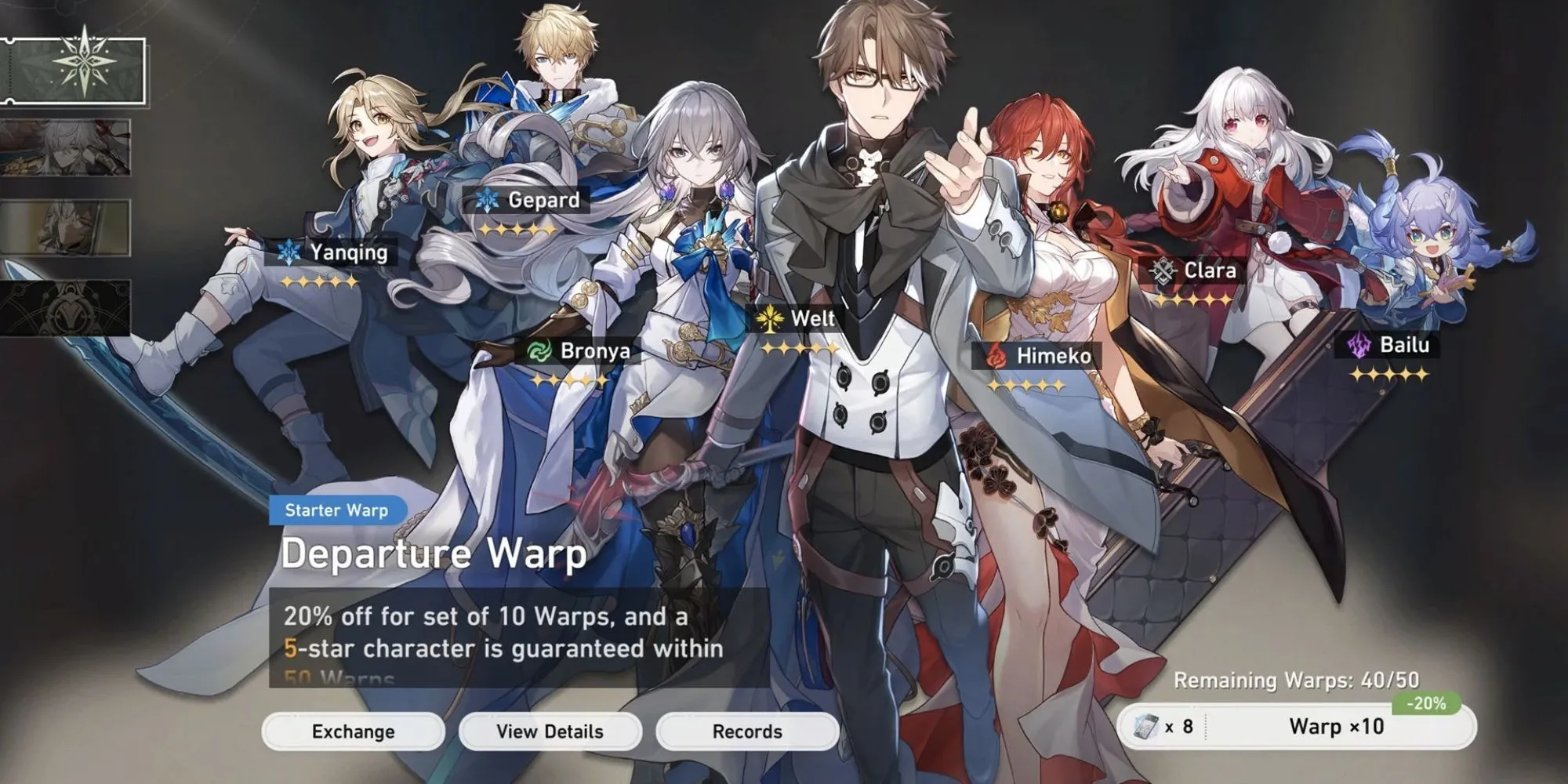 Banner Warp trong Honkai Star Rail, nơi người chơi sử dụng Stellar Jade để triệu hồi nhân vật.