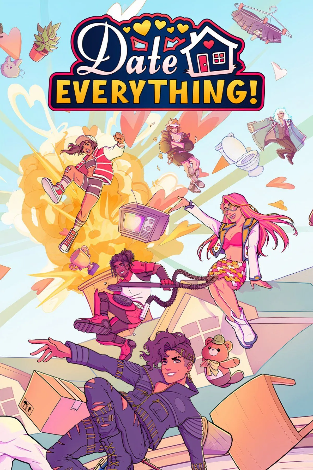 Hình ảnh bìa game Date Everything với các vật thể vô tri được nhân hóa thành nhân vật hẹn hò