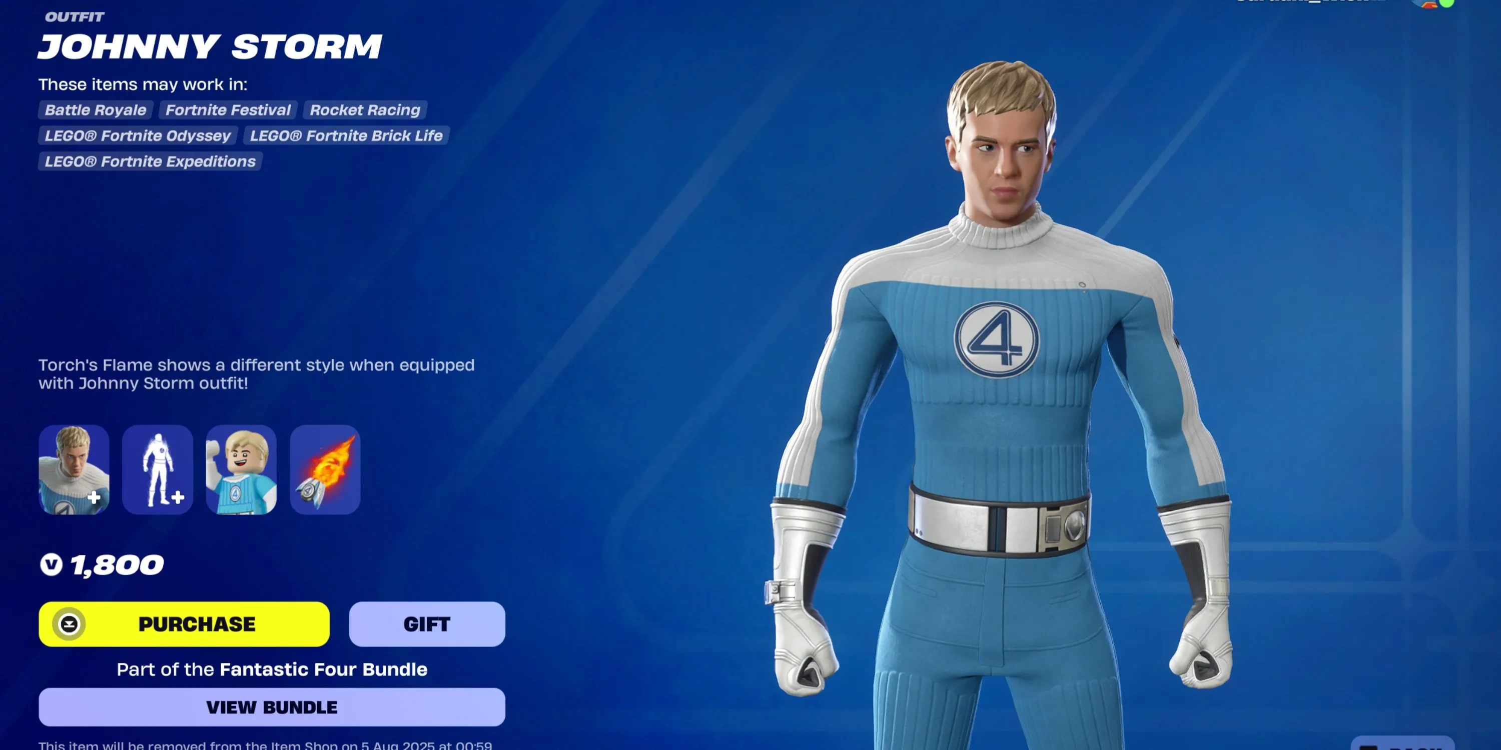 Human Torch Johnny Storm rực lửa trong trang phục siêu anh hùng Fantastic Four trên Fortnite