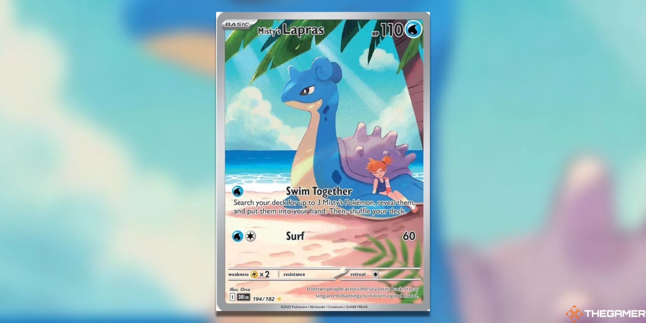 Lapras của Misty Illustration Rare với khung cảnh biển xanh thanh bình trong bộ Pokémon TCG Destined Rivals.