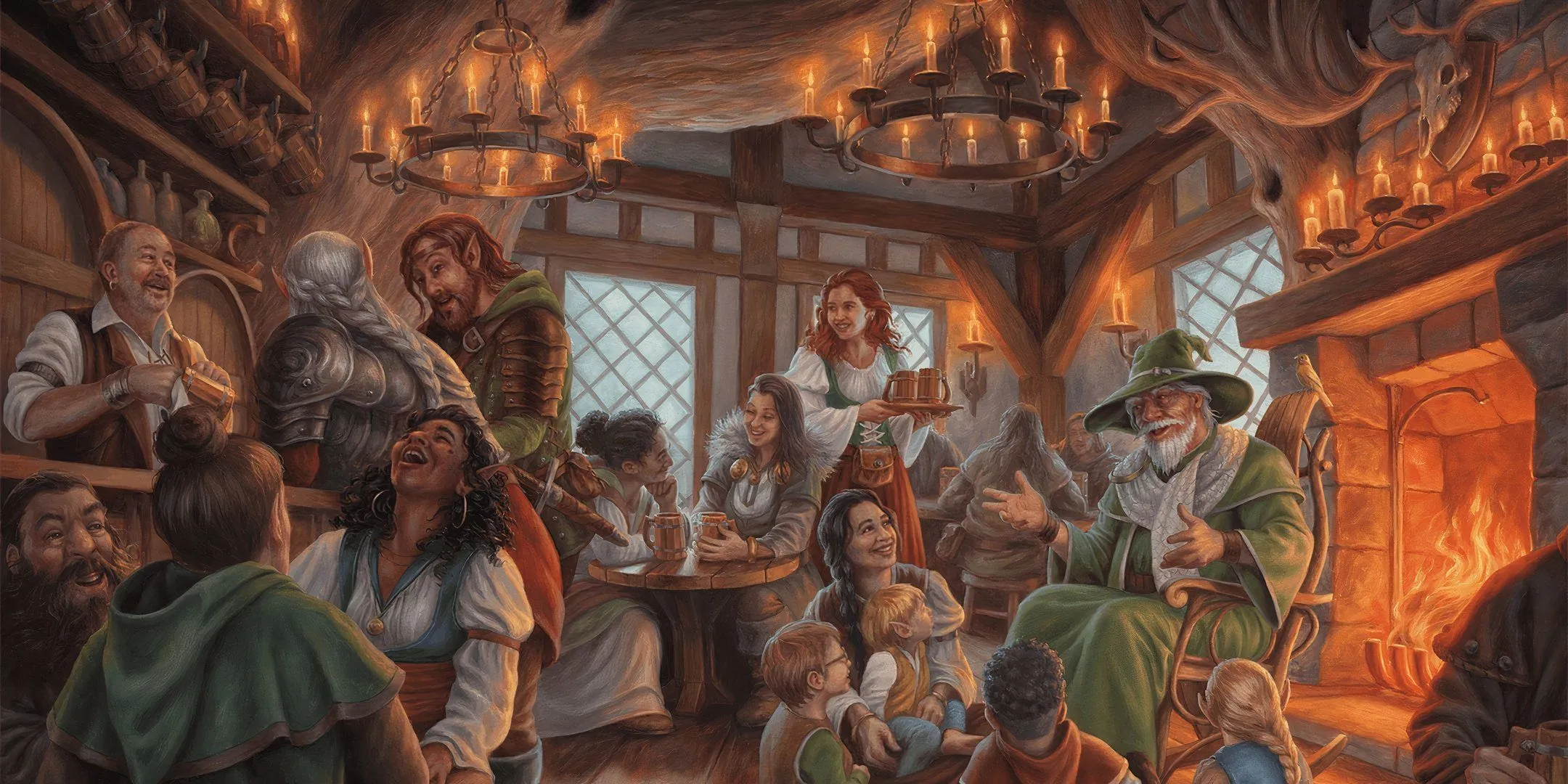 Một quán rượu đông đúc trong thế giới Dungeons &amp; Dragons, nơi các nhà thám hiểm tìm kiếm nhiệm vụ