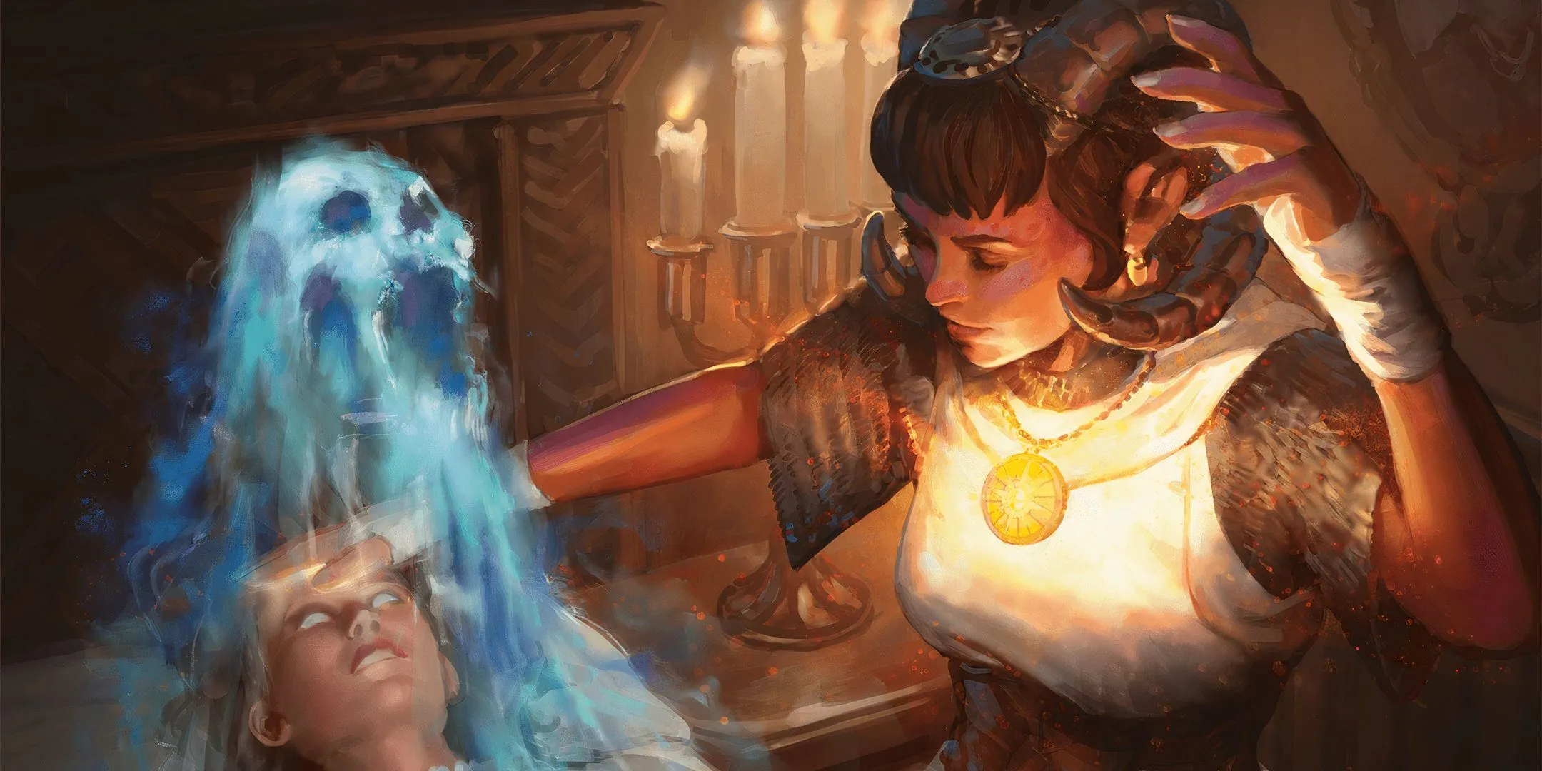 Pháp sư Necromancer triệu hồi hộp sọ ma thuật bằng phép thuật hắc ám trong D&amp;D.