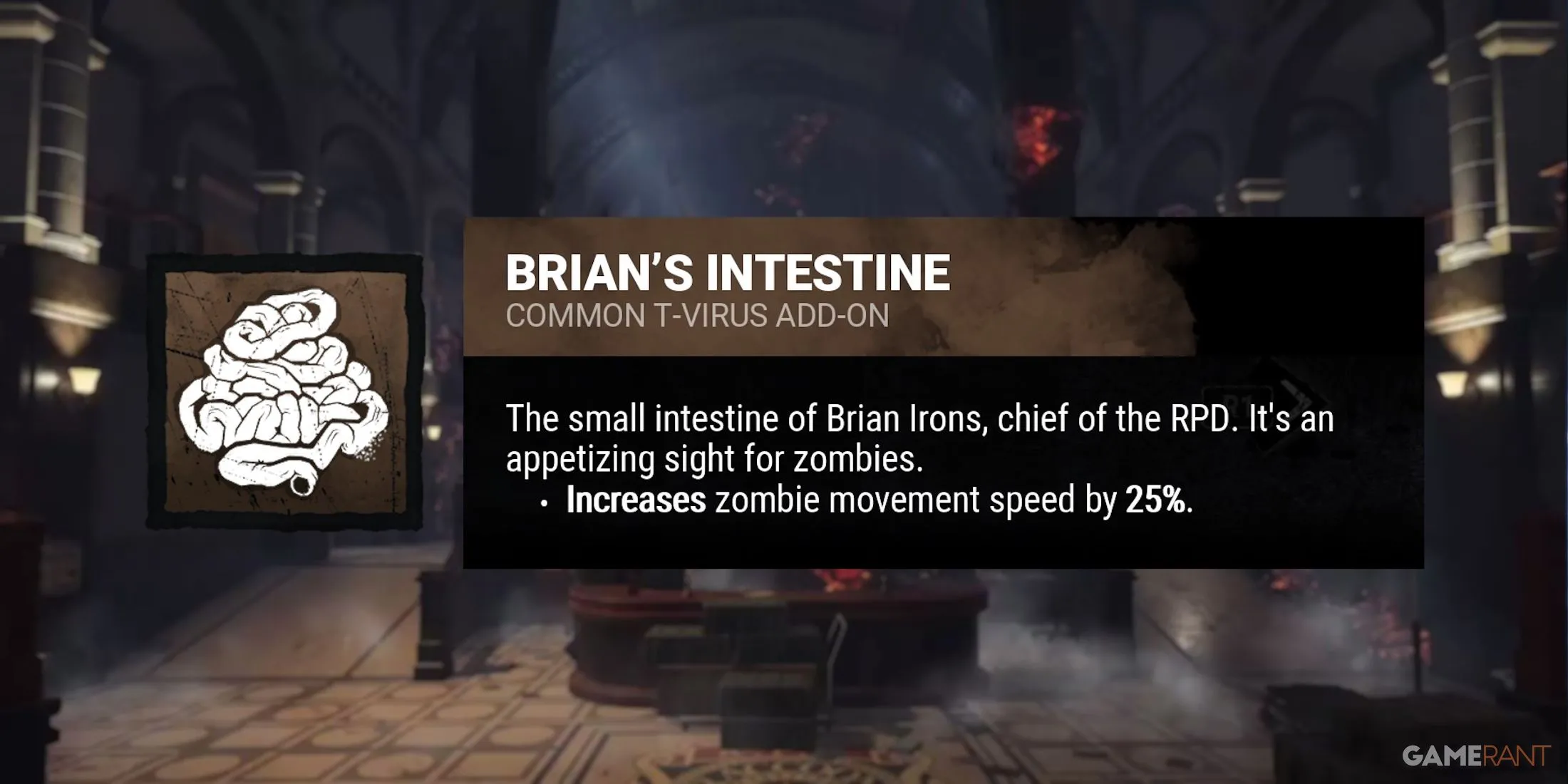 Phụ kiện Brian’s Intestines của Nemesis, giúp tăng tốc độ cho Zombie trong Dead by Daylight