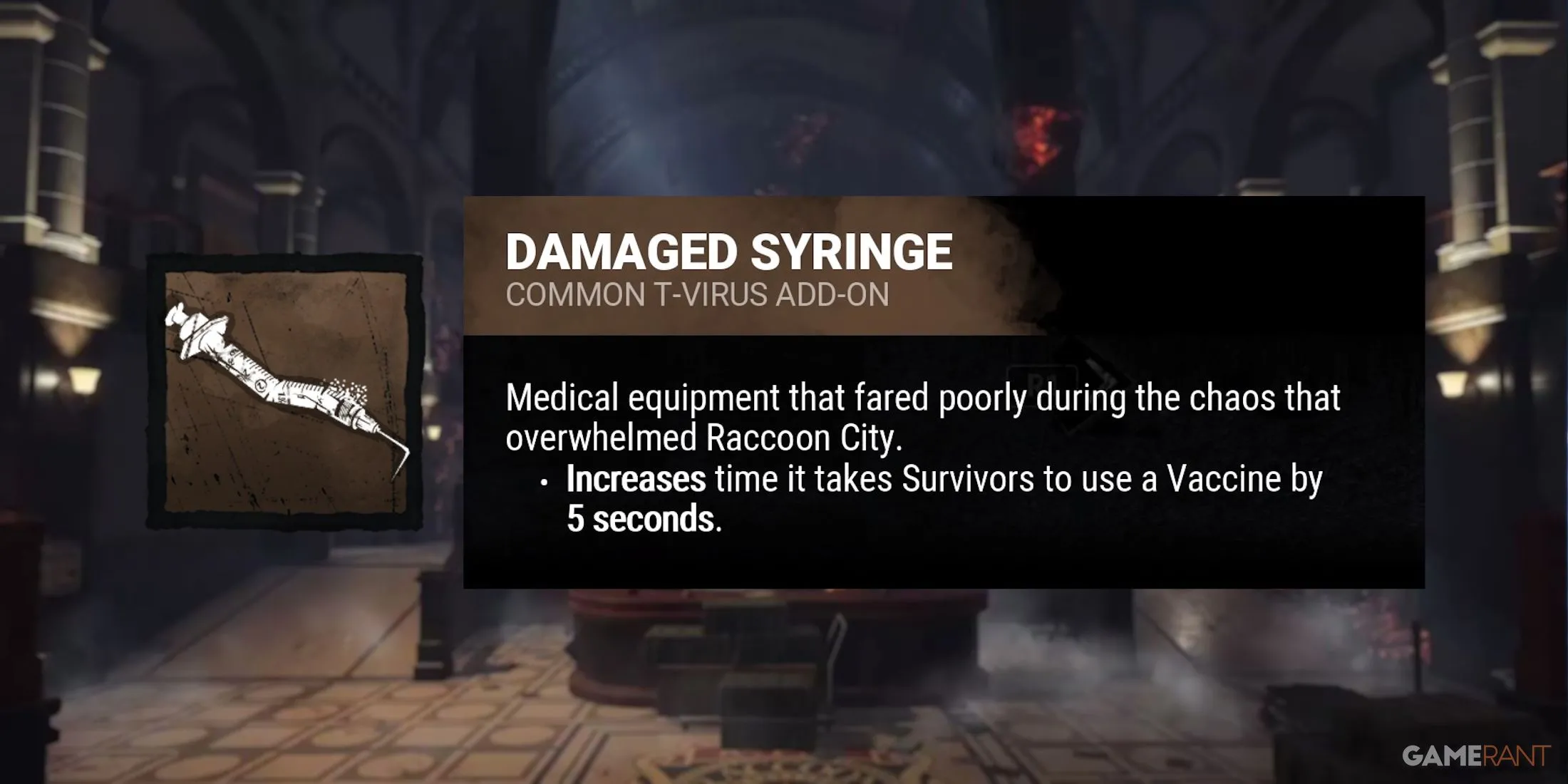 Phụ kiện Damaged Syringe của Nemesis trong Dead by Daylight