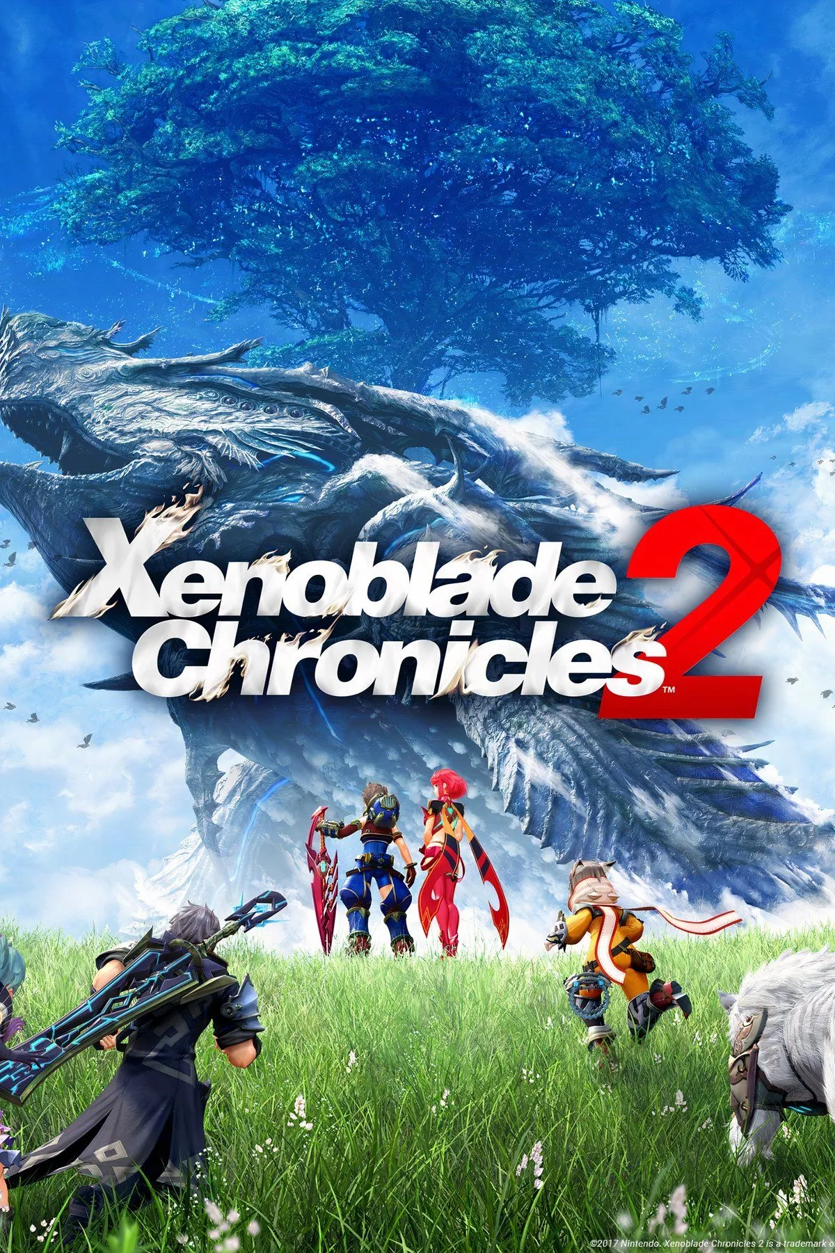 Rex và Pyra/Mythra trong Xenoblade Chronicles 2, thể hiện phong cách đồ họa đặc trưng của game.