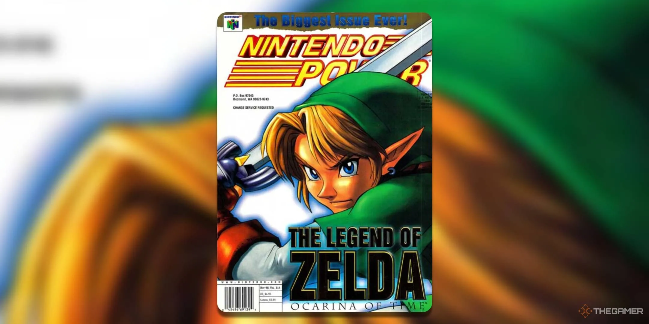 Số tháng 11 năm 1998 của Nintendo Power, nổi bật Link từ The Legend Of Zelda: Ocarina Of Time.