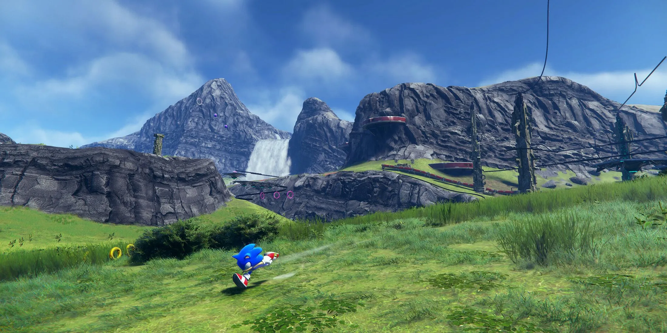 Sonic chạy qua cánh đồng xanh rộng lớn trong game Sonic Frontiers