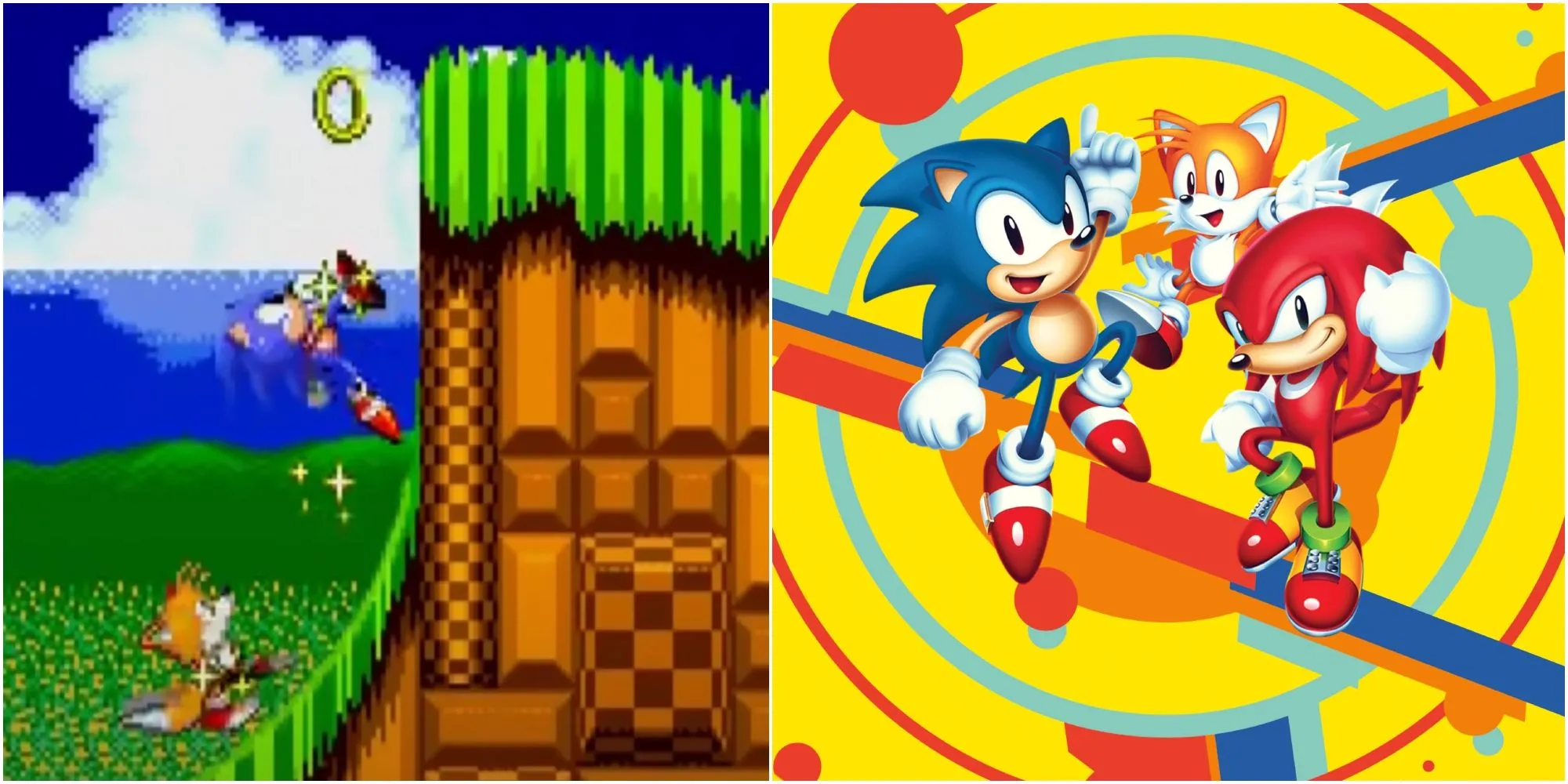 Sonic, Tails và Knuckles vui vẻ, hình ảnh biểu tượng của game Sonic co-op