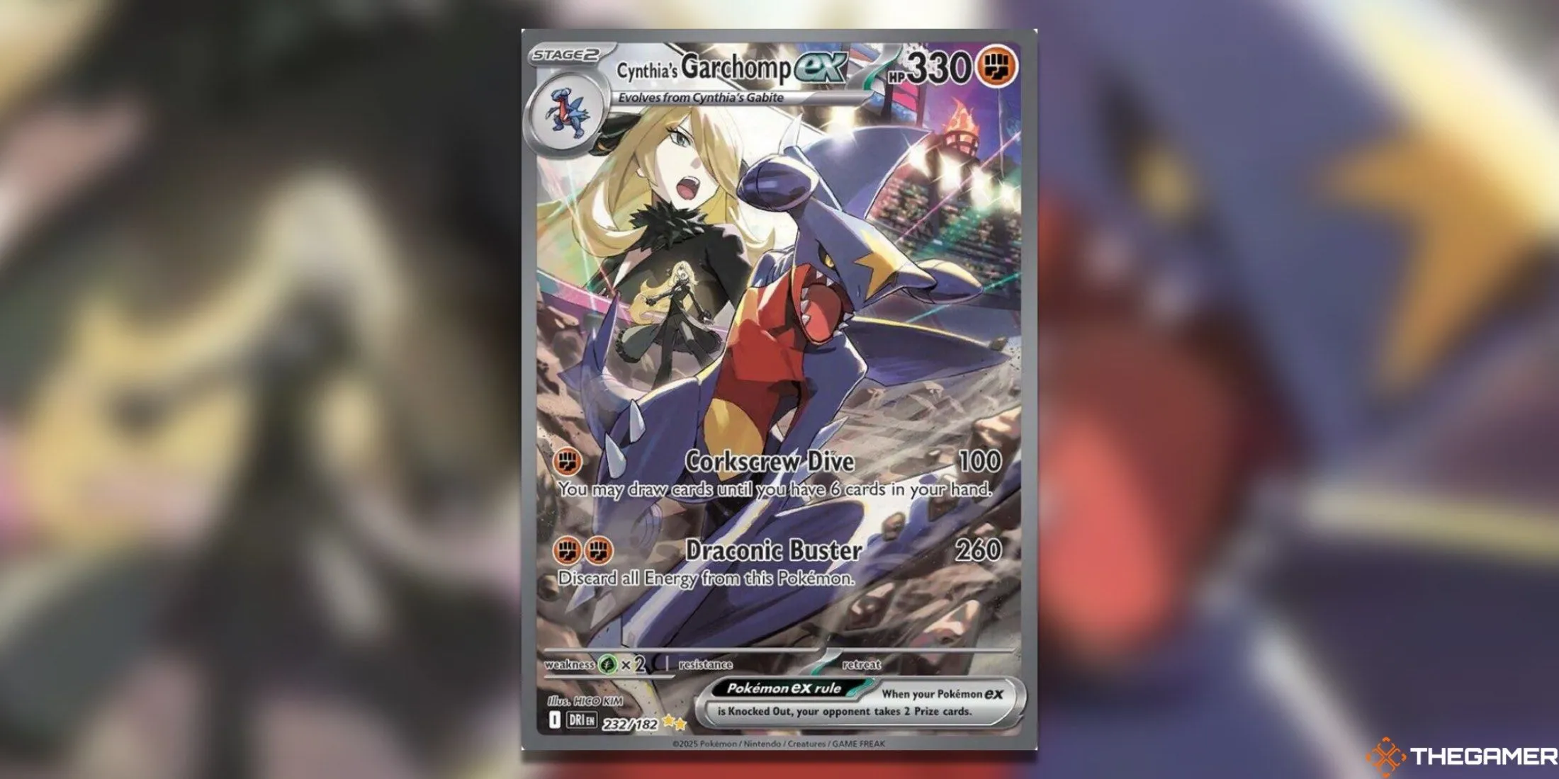 Thẻ bài Garchomp EX của Cynthia Special Illustration Rare trong bộ Pokémon TCG Destined Rivals, thể hiện sức mạnh đáng sợ.