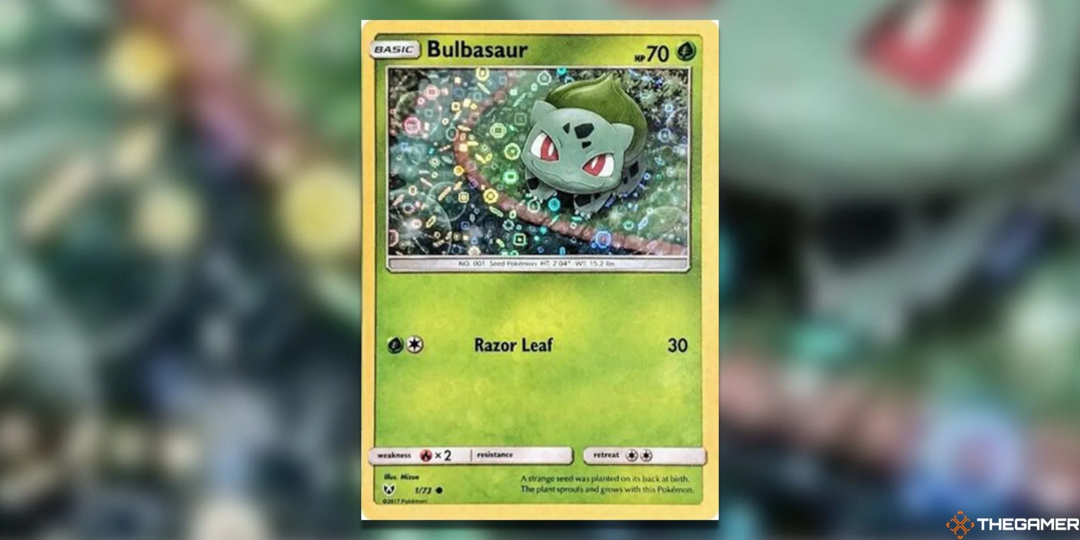 Thẻ bài Pokemon TCG Bulbasaur 1/73 General Mills với hiệu ứng holo bong bóng