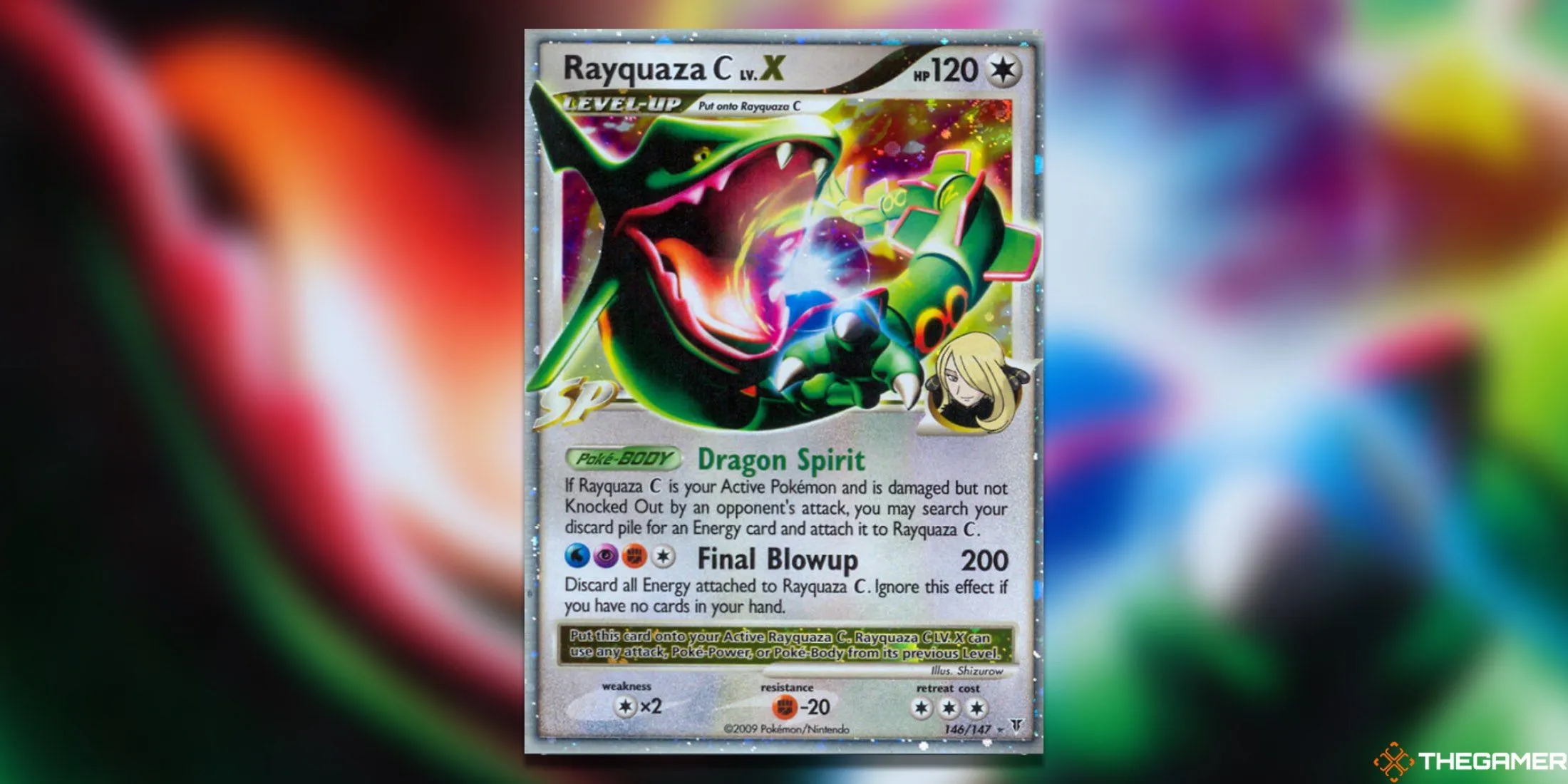 Thẻ bài Pokemon TCG Rayquaza C LV. X trong tư thế bay lượn trên nền trời, từ bộ Supreme Victors