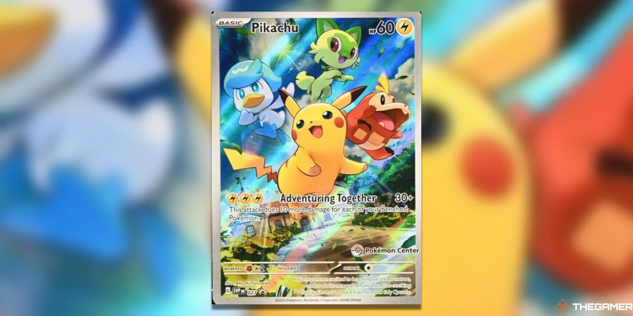Thẻ bài promo Pikachu độc quyền Pokemon Center từ bộ Scarlet &amp; Violet với các Pokemon Paldea