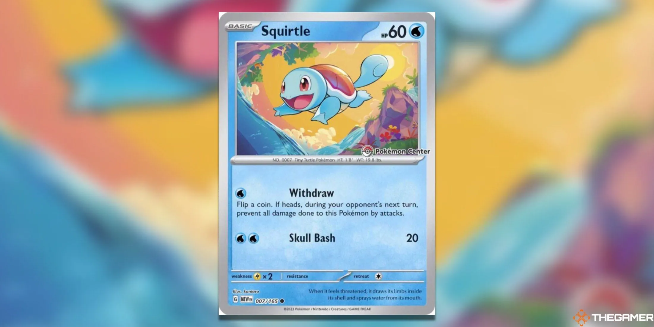 Thẻ bài promo Squirtle độc quyền Pokemon Center 007/165 với hình ảnh đáng yêu