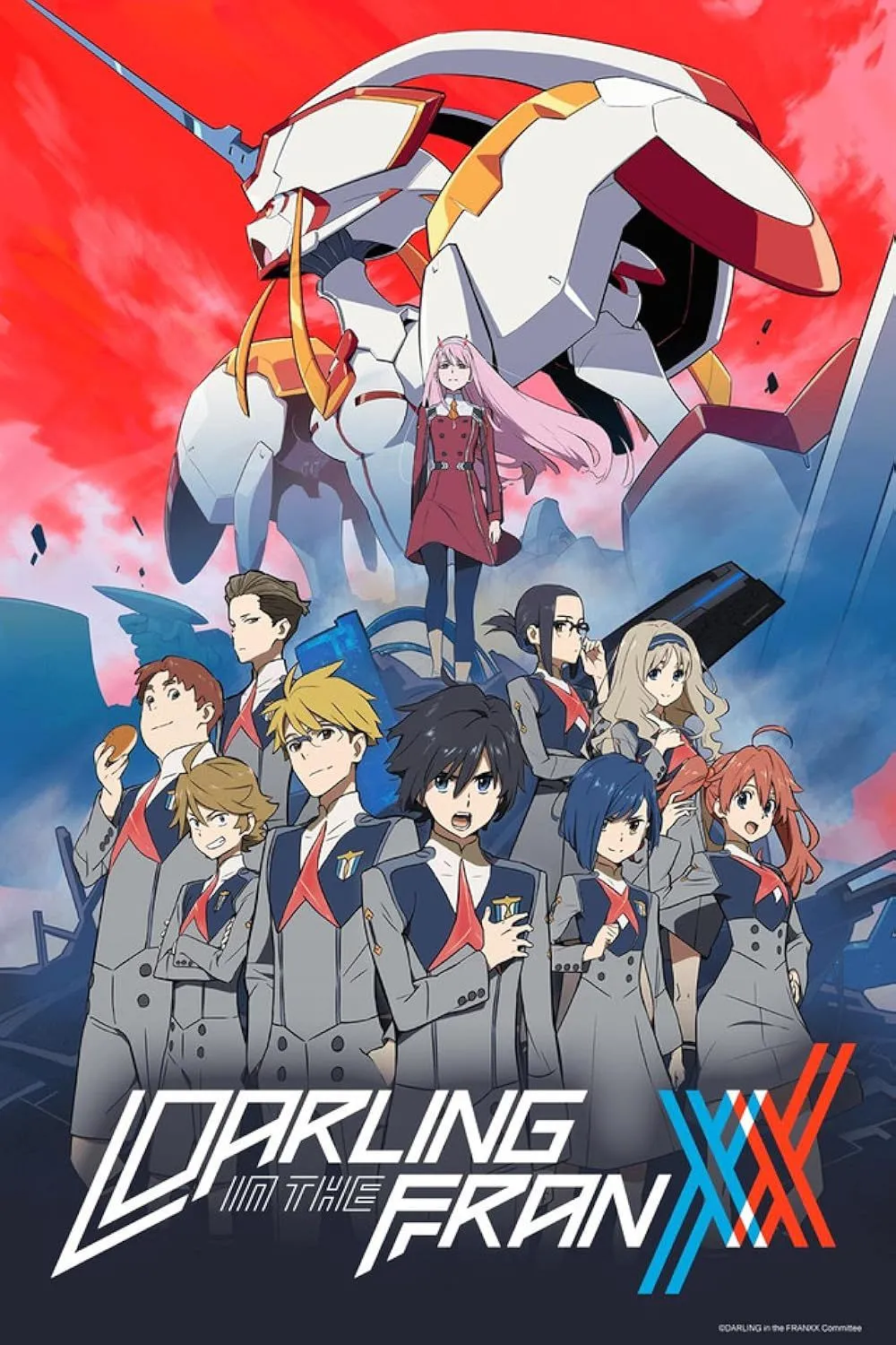 Zero Two và Hiro điều khiển Franxx, một mech chiến đấu độc đáo