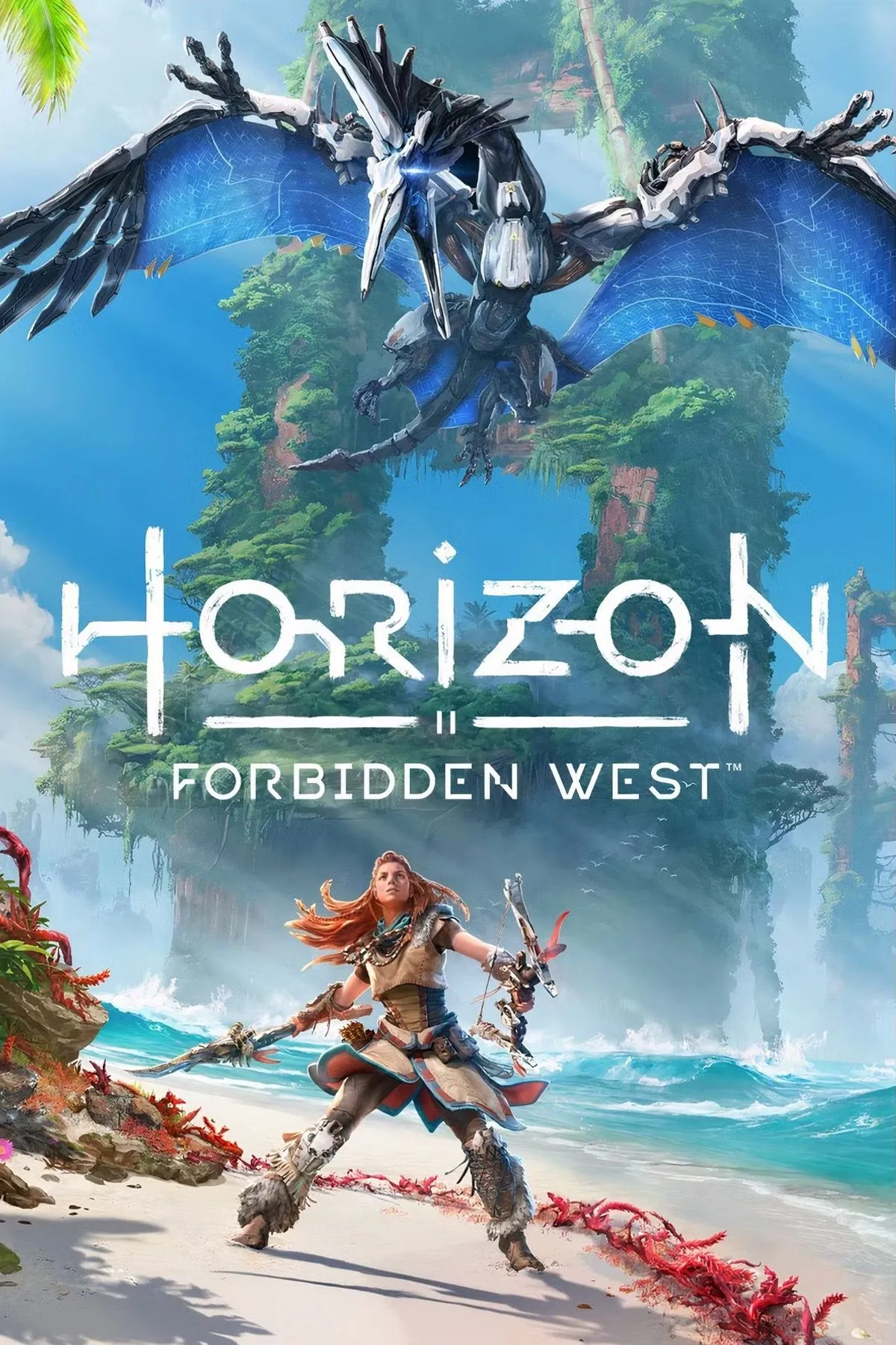 Ảnh bìa Horizon Forbidden West, thể hiện thế giới rộng lớn và đầy hiểm nguy mà Aloy phải đối mặt