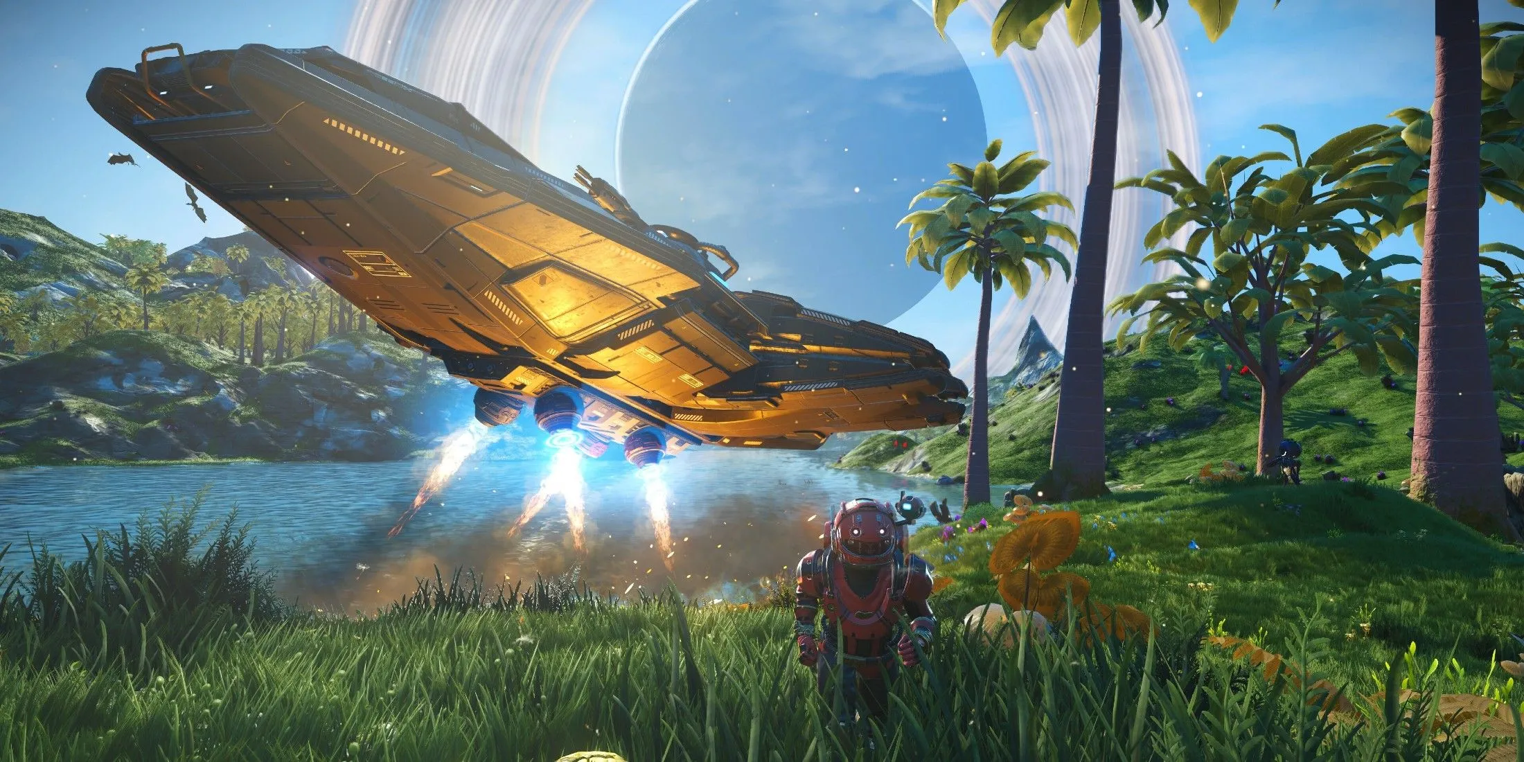 Game thủ điều khiển phi thuyền khám phá hành tinh xanh tươi trong No Man's Sky