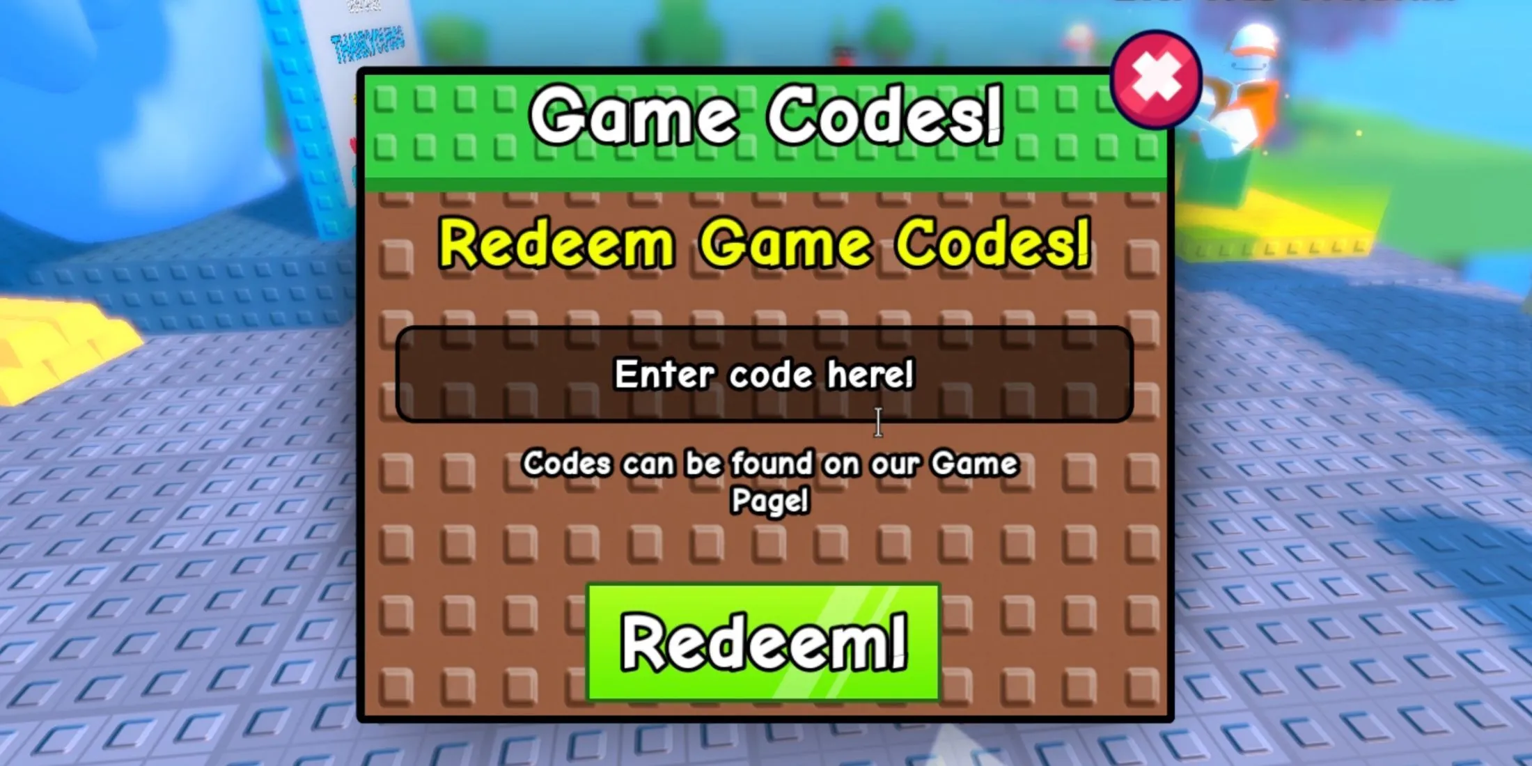Giao diện nhập mã code trong game Stick Battles, hiện ô 'Enter Code'