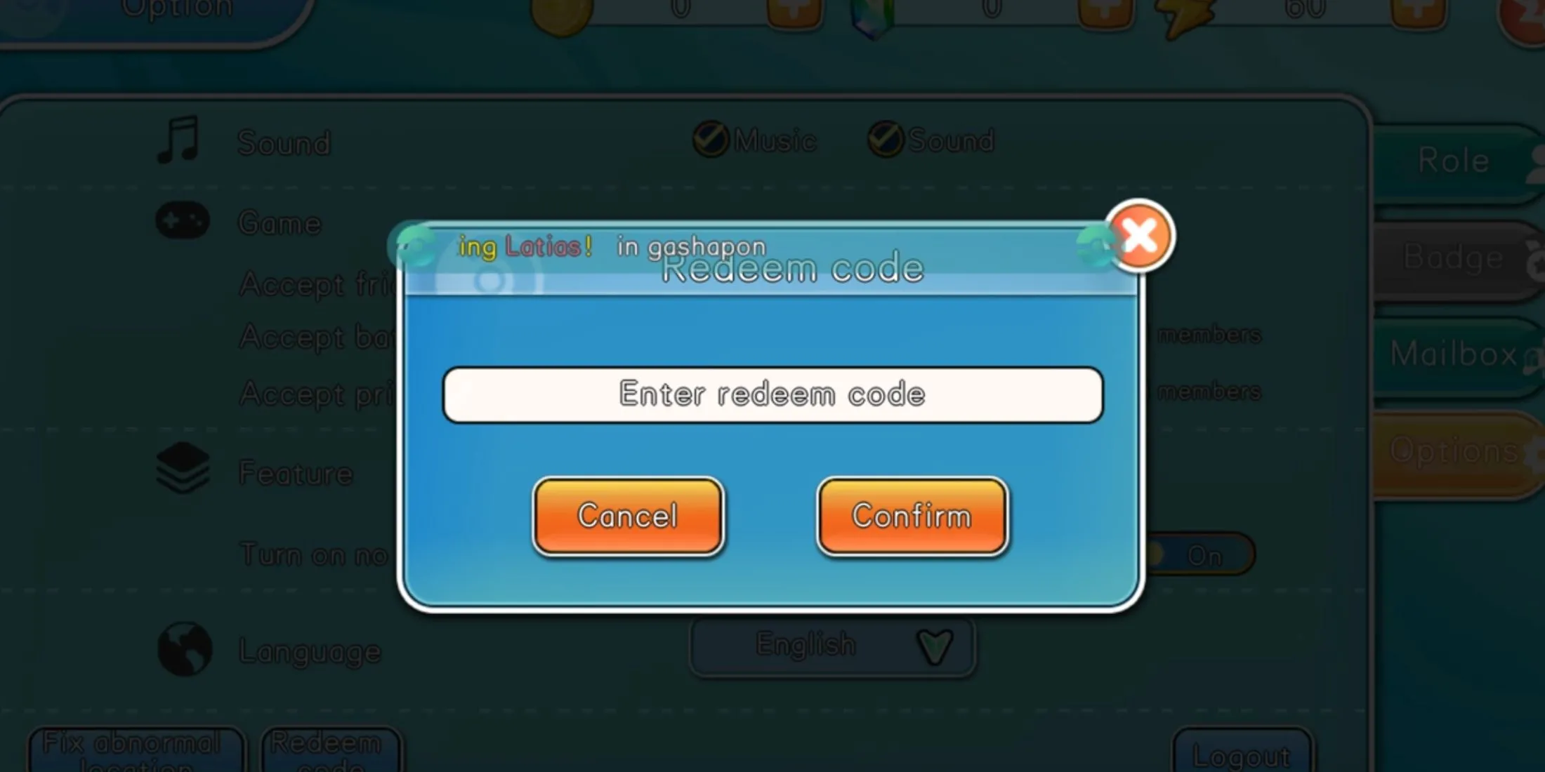 Giao diện nút đổi code trong menu tùy chọn của game Pocket Pixel