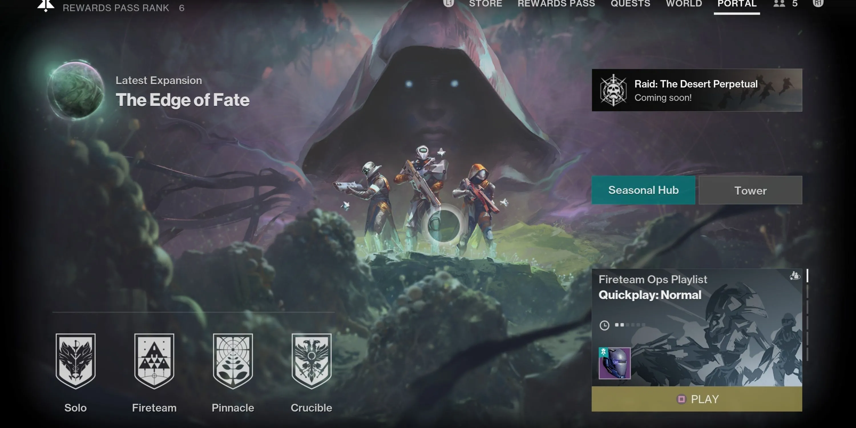 Giao diện The Portal trong Destiny 2, nơi diễn ra các hoạt động Fireteam và Solo Ops