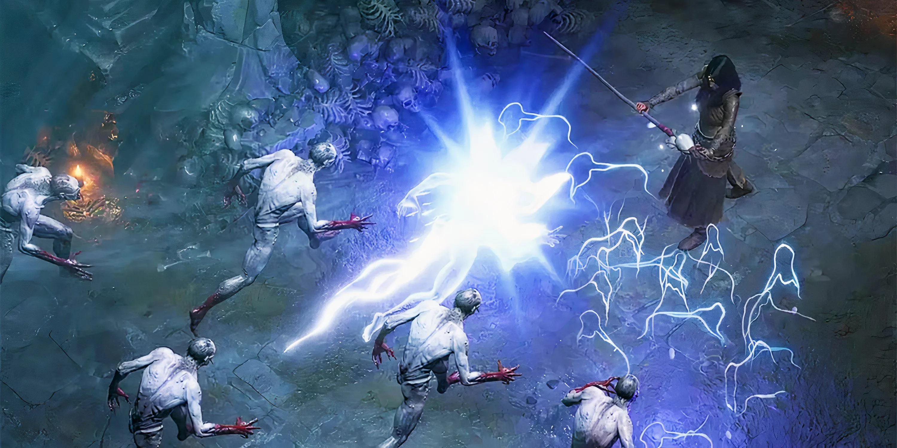 Phù Thủy Diablo 4 tung chiêu Sét mạnh mẽ